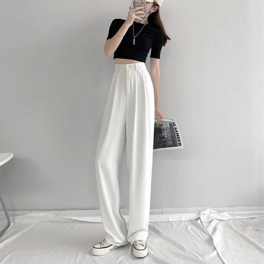 【吸湿排汗显高显瘦百搭】白色西装裤女夏宽松直筒显瘦大码胖mm裤子高腰垂感休闲拖地阔腿裤 商品图1