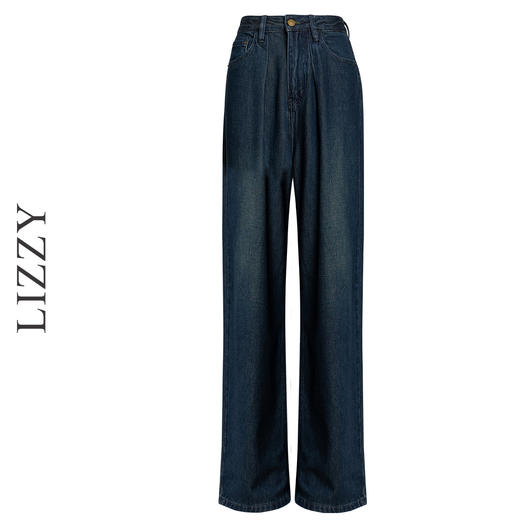 LIZZY 早秋 时尚休闲新疆洗水牛仔棉阔腿裤宽松直筒百搭牛仔裤7803 商品图6
