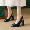 时尚休闲，春夏优雅平头鱼嘴高跟粗跟丝绒凉鞋DZM-2367 商品缩略图7