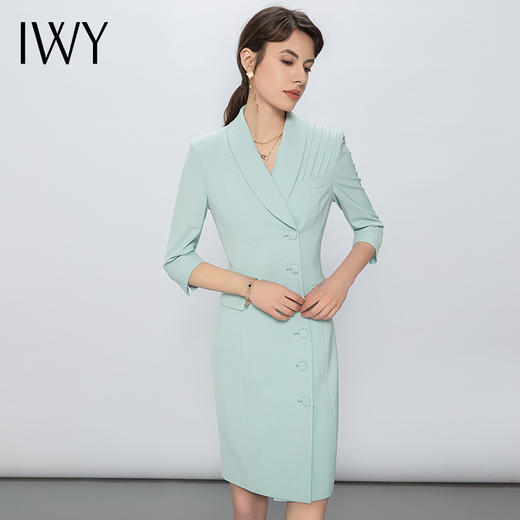 IWY/淡蓝色连衣裙气质女神范播音艺考主持人正装高端时尚职业装Q13131 商品图3