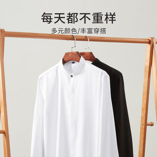 【简约立领】罗蒙春夏长袖衬衫男士商务休闲立领衬衣爸爸装中年男衬衣 商品图2