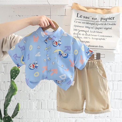 夏季新款叮当猫印花衬衫休闲中裤百搭潮流儿童两件套童装 商品图3