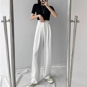 【吸湿排汗显高显瘦百搭】白色西装裤女夏宽松直筒显瘦大码胖mm裤子高腰垂感休闲拖地阔腿裤