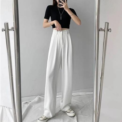 【吸湿排汗显高显瘦百搭】白色西装裤女夏宽松直筒显瘦大码胖mm裤子高腰垂感休闲拖地阔腿裤 商品图0