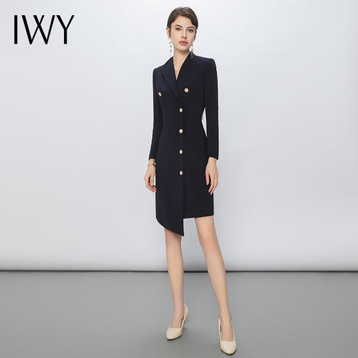 IWY/藏青色设计感西装连衣裙女修身高端商务裙子气质女神范正装Q13107 商品图5