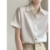 【纯色气质绸缎修身显瘦】白色缎面短袖衬衫女夏正装polo职业通勤面试衬衣 商品缩略图1