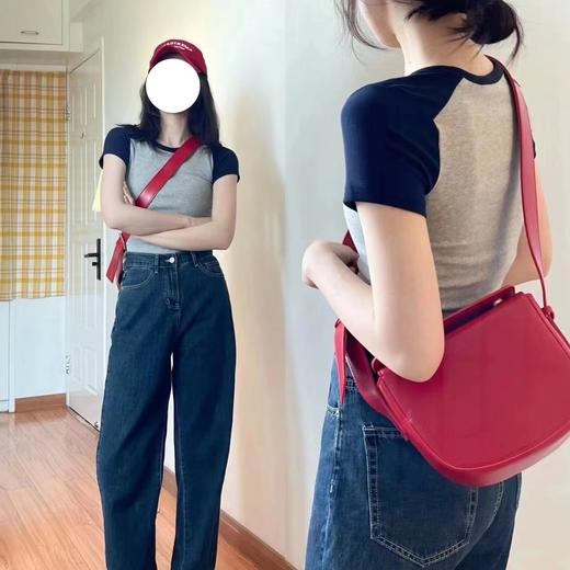 【显瘦显高辣妹美式复古】2023夏季新款辣妹美式纯欲上衣女拼色短袖撞色螺纹短袖打底衫 商品图2