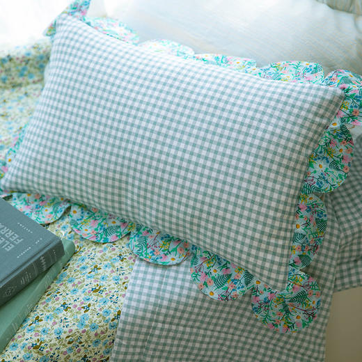 花与格纹系列花边枕全荞麦壳纯棉护颈枕 商品图3