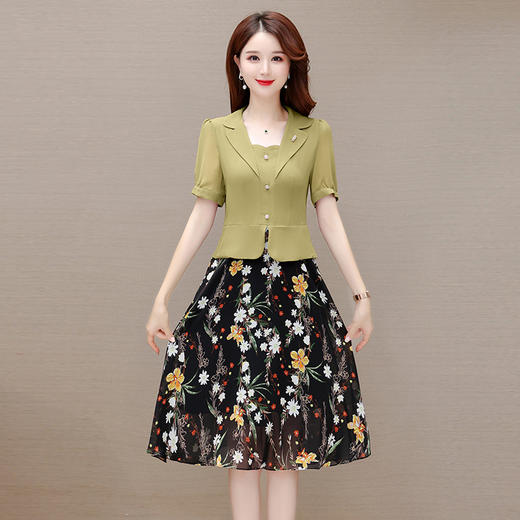 拼结假两件连衣裙，中长款印花裙A字裙QYM-JBY23A18-Y 商品图4