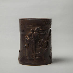 清 紫檀木雕仕女笔筒