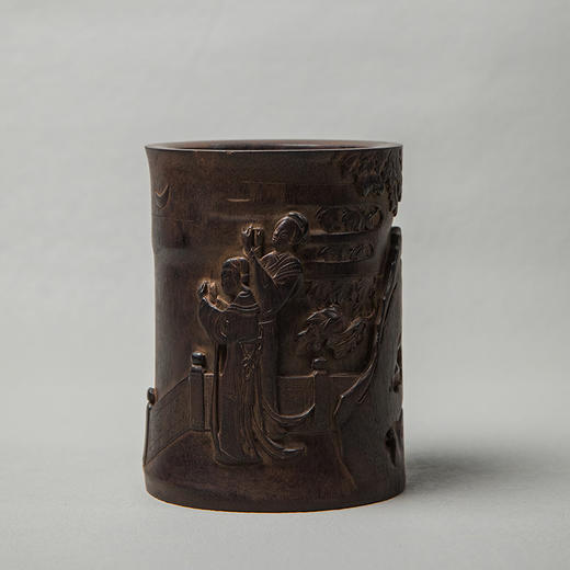 清 紫檀木雕仕女笔筒 商品图0