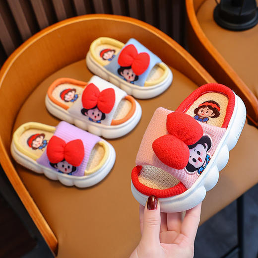 「四款配色！亚麻材质」春夏儿童亚麻拖鞋 女孩公主室内家用防滑亲子四季宝宝地板凉拖鞋童鞋 商品图3