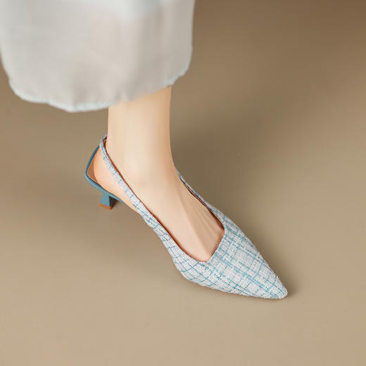 春夏新款，尖头亚麻鞋面格纹优雅细跟凉鞋ZZ-Z1056 商品图9