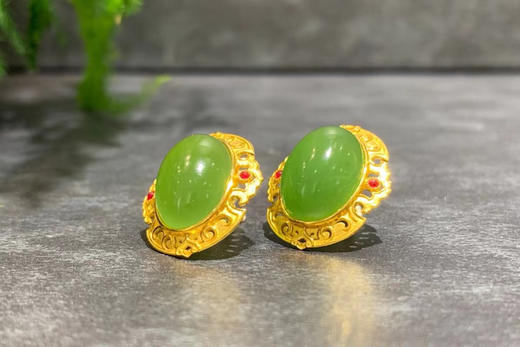 【御珠宫坊】金镶碧玉耳钉 商品图3