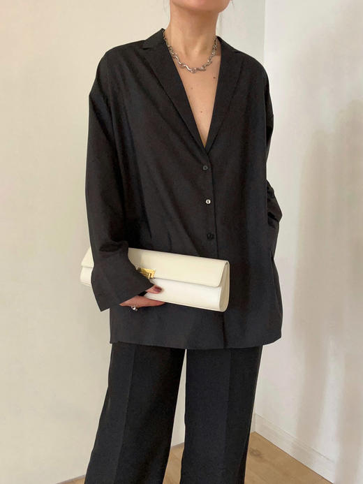 Semplicita | F18 西装领衬衫  [ 黑 / 真丝格子 ] 商品图0