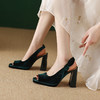 时尚休闲，春夏优雅平头鱼嘴高跟粗跟丝绒凉鞋DZM-2367 商品缩略图6