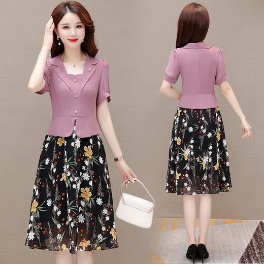 拼结假两件连衣裙，中长款印花裙A字裙QYM-JBY23A18-Y 商品图2