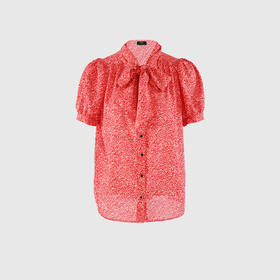 落肩袖加细折飘带领上衣