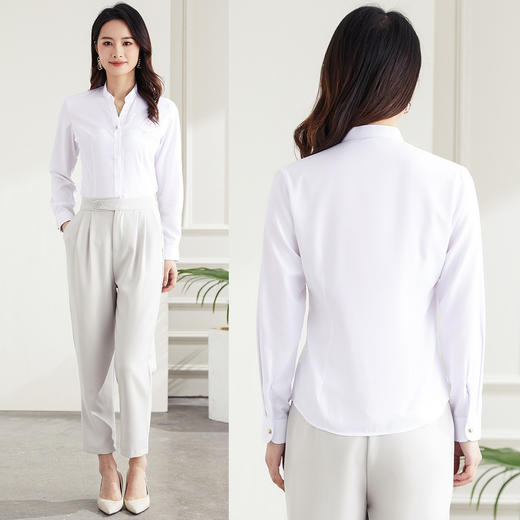 【简约V立领】罗蒙夏季女装长袖衬衫女士时尚干练通勤百搭衬衫女 商品图4