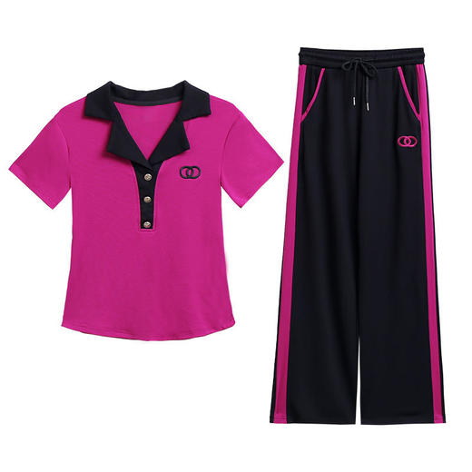 夏季新款，时尚显瘦运动休闲套装女韩系V领短袖T恤阔腿裤两件套ZYR-8303 商品图4