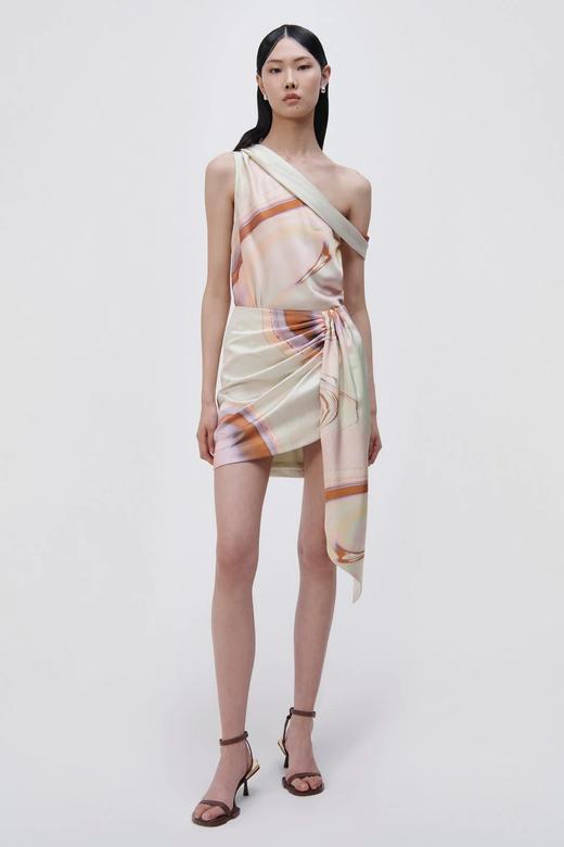 Jonathan Simkhai-Mae Marble Printed Satin Draped Mini Skirt-Seafoam Marble-乔纳森·希姆凯-女装-海泡印花 商品图2