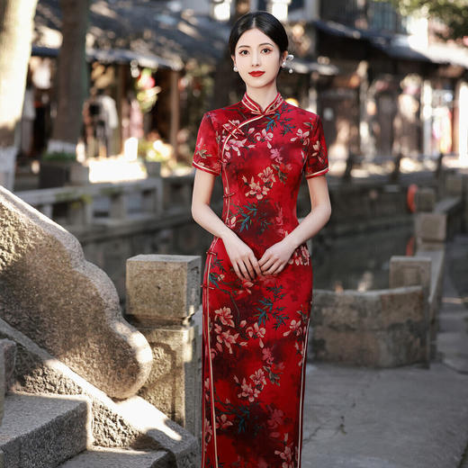 KY-83601春季新款立领短袖八扣气质长旗袍改良民族风日常走秀裙 商品图7