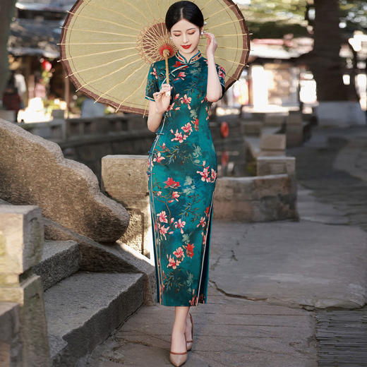 KY-83601春季新款立领短袖八扣气质长旗袍改良民族风日常走秀裙 商品图8