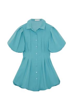Jonathan Simkhai-CLEO COTTON POPLIN BALLOON PINTUCK MINI DRESS-CELESTE BLUE-乔纳森·希姆凯-女装-蓝色