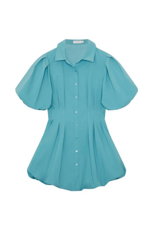Jonathan Simkhai-CLEO COTTON POPLIN BALLOON PINTUCK MINI DRESS-CELESTE BLUE-乔纳森·希姆凯-女装-蓝色 商品图0
