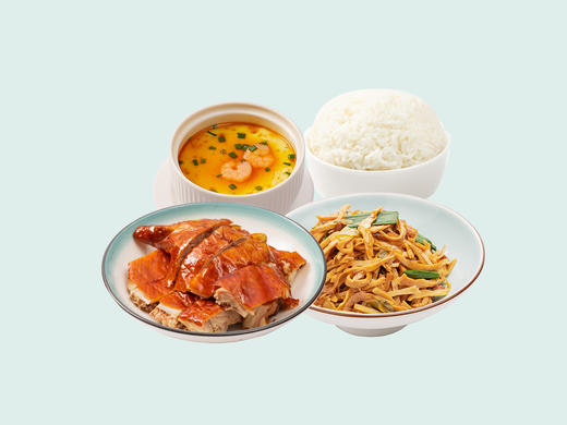 明炉烧鸭+小炒野笋丝+虾仁蒸蛋+米饭(套餐) 商品图0