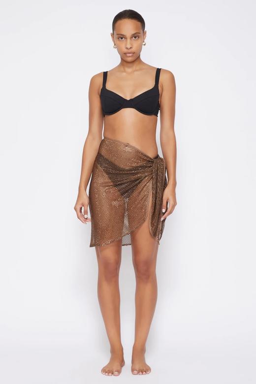 Jonathan Simkhai-Doris Crystal Mesh Cover-Ups Sarong Mini Skirt-Caraway-乔纳森·希姆凯-女装-棕色 商品图4