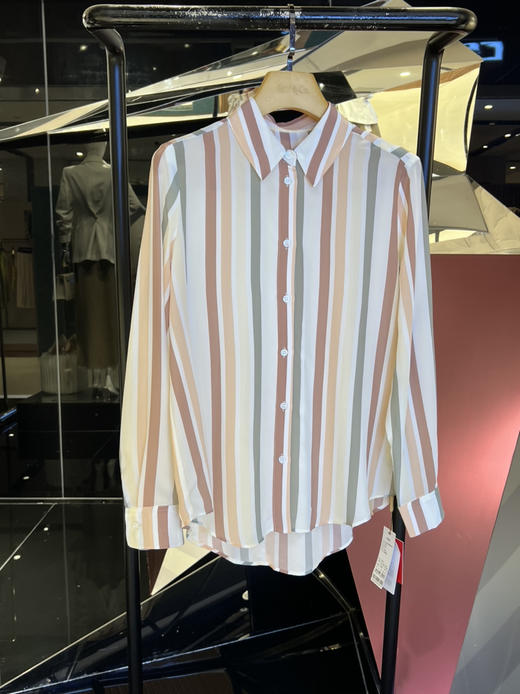 女士彩色条纹重磅真丝衬衫 商品图0