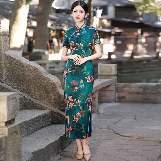 KY-83601春季新款立领短袖八扣气质长旗袍改良民族风日常走秀裙 商品图1