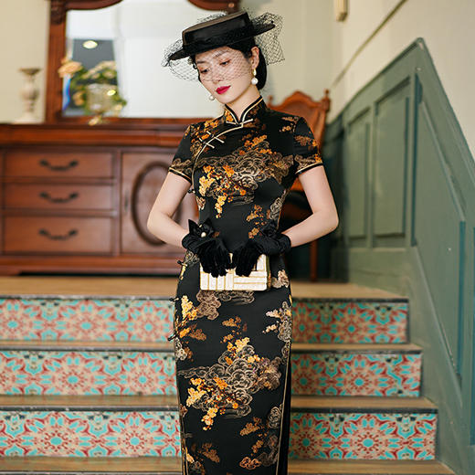 WXG-C309新款优雅时尚改良老上海长款真丝旗袍 商品图4