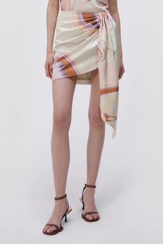 Jonathan Simkhai-Mae Marble Printed Satin Draped Mini Skirt-Seafoam Marble-乔纳森·希姆凯-女装-海泡印花 商品图1