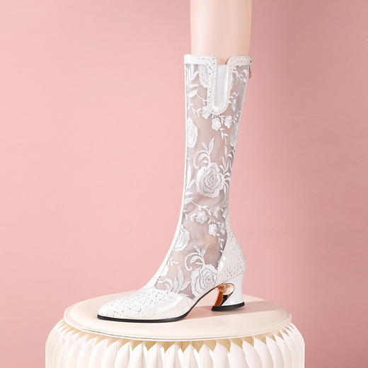 春夏新款，尖头拼接蕾丝网纱长靴YSML-D788-158 商品图4