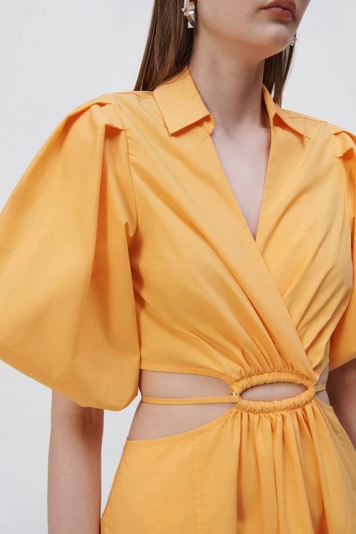 Jonathan Simkhai-AULORA COTTON POPLIN BALLOON SLEEVE MINI DRESS-ZINNIA-乔纳森·希姆凯-女装-橙色 商品图4