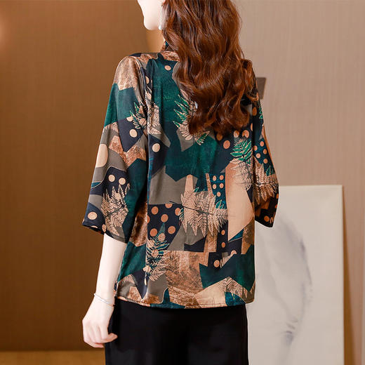DD-重磅真丝衬衫女装2023夏季新款妈妈装时尚印花复古遮肉显瘦上衣 商品图3
