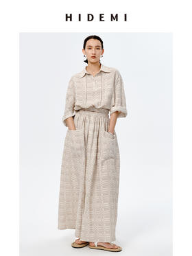 HIDEMI 格纹浮雕色织艺术亚麻套装 衬衫/口袋半裙