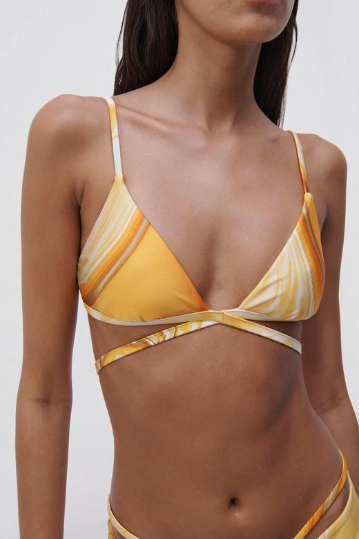 Jonathan Simkhai-Emmalyn Marble Printed Swimwear Strappy Bikini Bottom-Zinnia Marble-乔纳森·希姆凯-女装-橙印花 商品图1