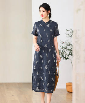 苎麻刺绣，改良旗袍裙YM-C022