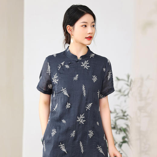 苎麻刺绣，改良旗袍裙YM-C022 商品图1