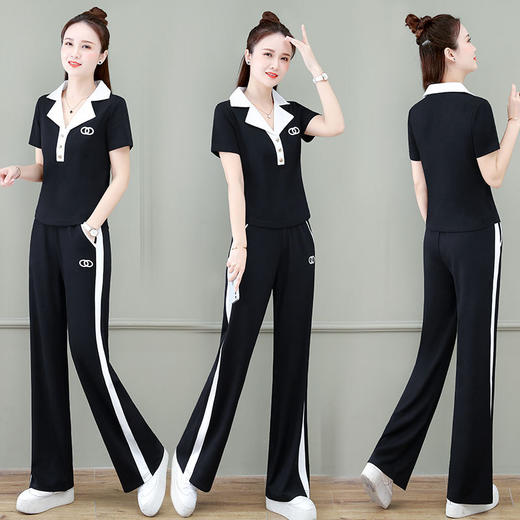 夏季新款，时尚显瘦运动休闲套装女韩系V领短袖T恤阔腿裤两件套ZYR-8303 商品图2