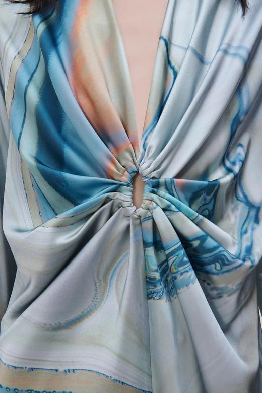 Jonathan Simkhai-ROMA MARBLE SATIN DRAPED FRONT MINI DRESS-LAGUNA MARBLE PRINT-乔纳森·希姆凯-女装-蓝印花 商品图6