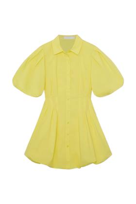 Jonathan Simkhai-CLEO COTTON POPLIN BALLOON PINTUCK MINI DRESS-LIMONCELLO-乔纳森·希姆凯-女装-黄绿色