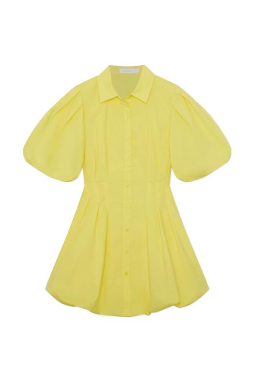 Jonathan Simkhai-CLEO COTTON POPLIN BALLOON PINTUCK MINI DRESS-LIMONCELLO-乔纳森·希姆凯-女装-黄绿色 商品图0