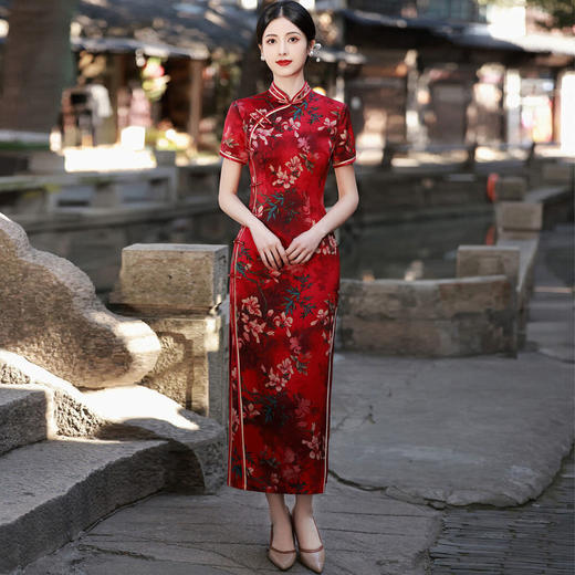 KY-83601春季新款立领短袖八扣气质长旗袍改良民族风日常走秀裙 商品图0