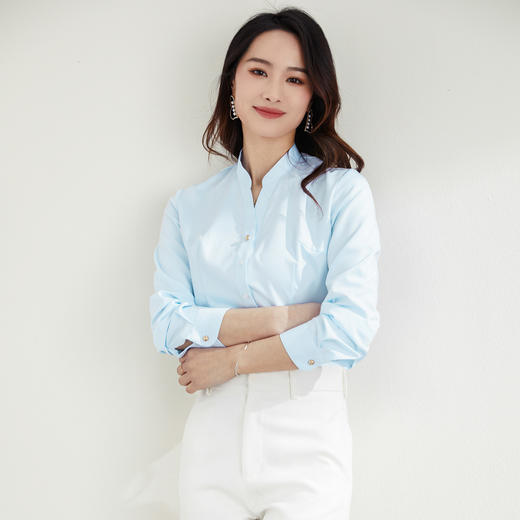 【简约V立领】罗蒙夏季女装长袖衬衫女士时尚干练通勤百搭衬衫女 商品图5