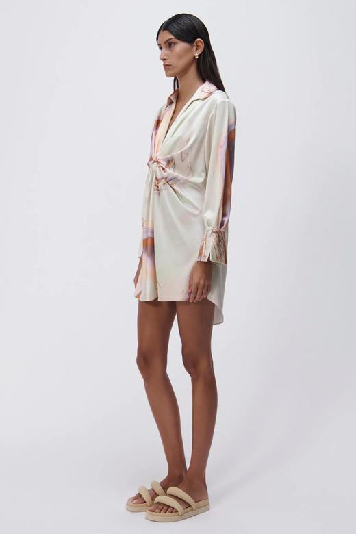 Jonathan Simkhai - ROMA MARBLE SATIN DRAPED FRONT MINI DRESS - SEAFOAM MARBLE-乔纳森·希姆凯-女装-海泡印花 商品图4
