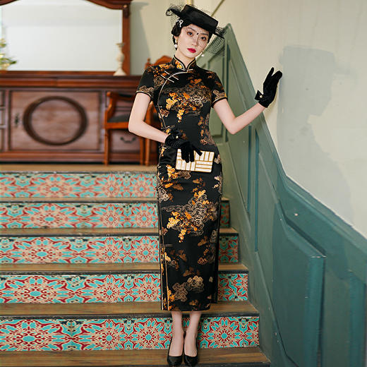 WXG-C309新款优雅时尚改良老上海长款真丝旗袍 商品图3